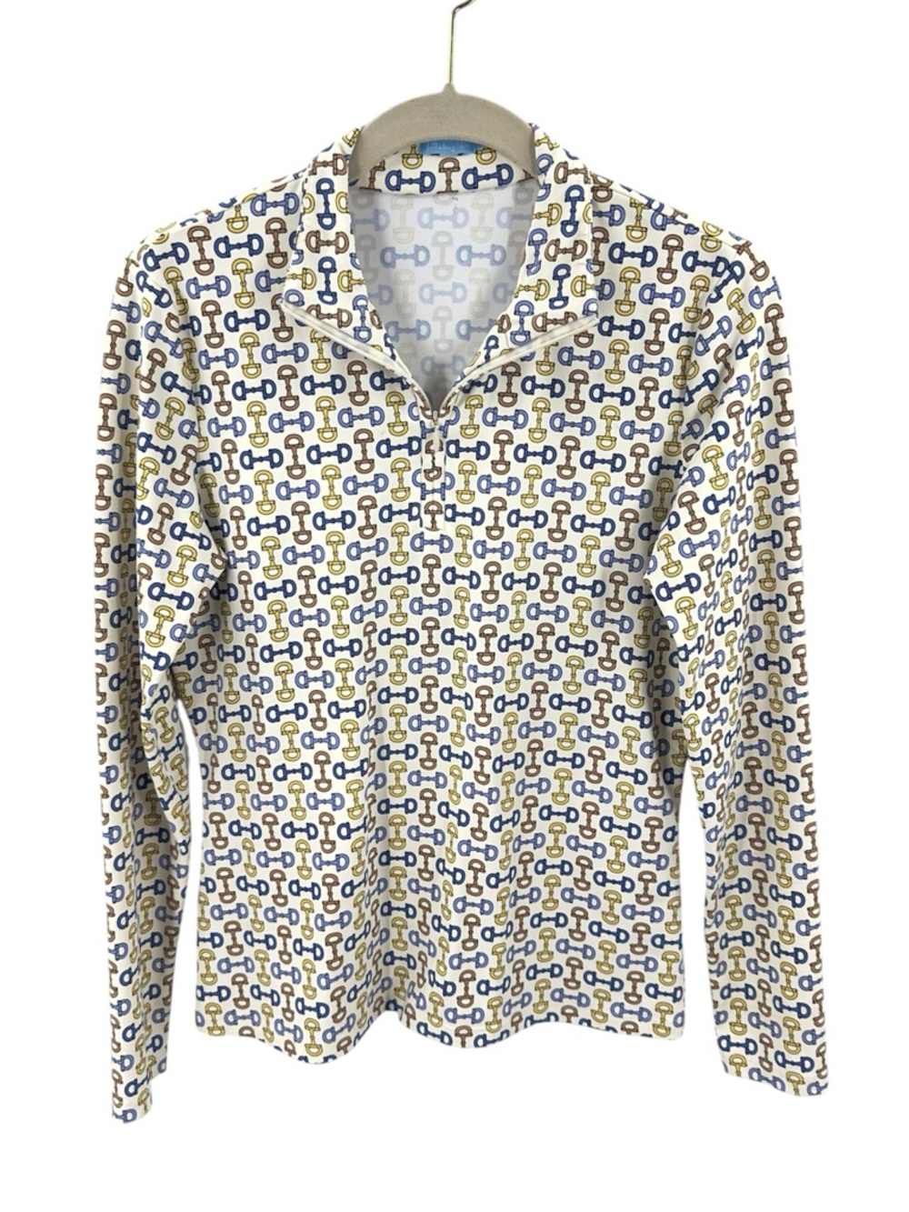 J McLaughlin Bedford Catalina Cloth 1/4 Zip Horse Bit Print Top Equestrian Small